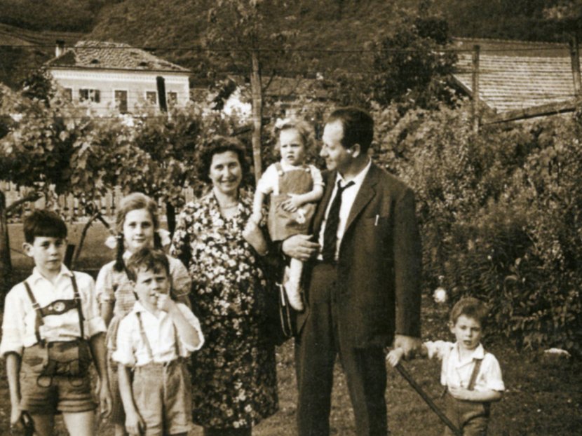 v.l.n.r. Klaus, Marianne, Paul, Pia, Elisabeth, Franz und Thomas Widmann 1962